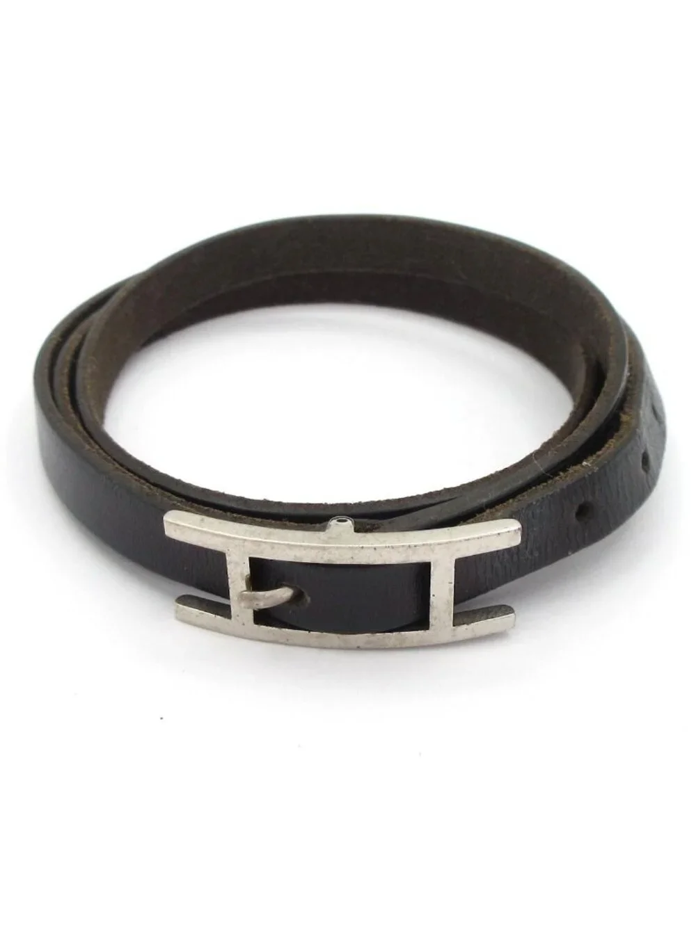 Hermes Ble Hapi 3 Leather Black Silver Bracelet